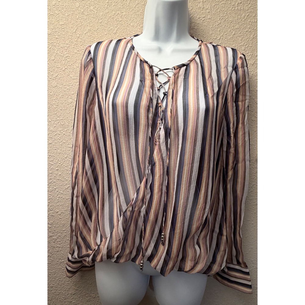 Derek Lam 10 Crosby Womens Striped Lace Up V-Neck Draped Blouse Top Multicolor 6